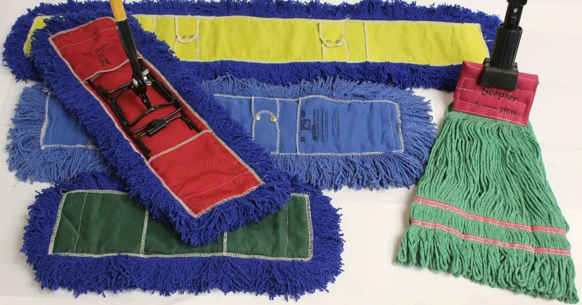Commercial dust mop heads and cleaning pads assortment